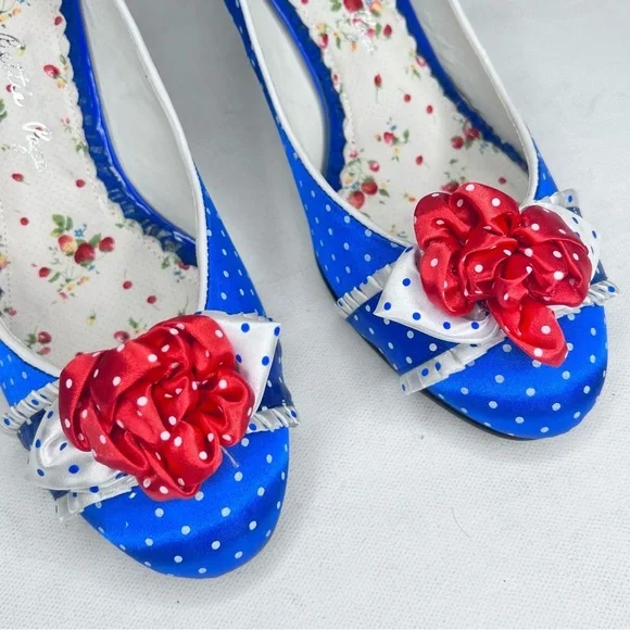 Bettie Page blue polka dot red bow pump - Picture 5 of 10